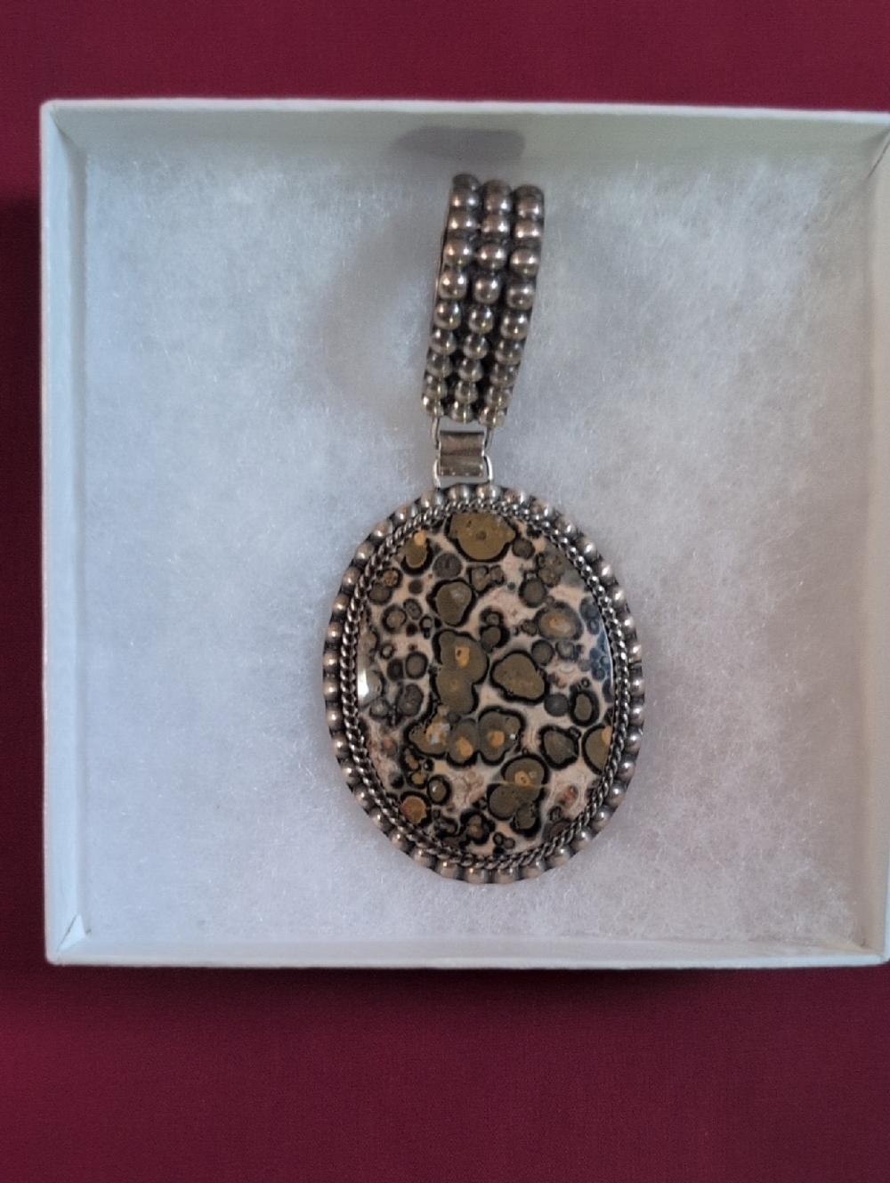 Sterling Silver NA-Handmade Pendant For Necklace with Leopard Jasper Stone
